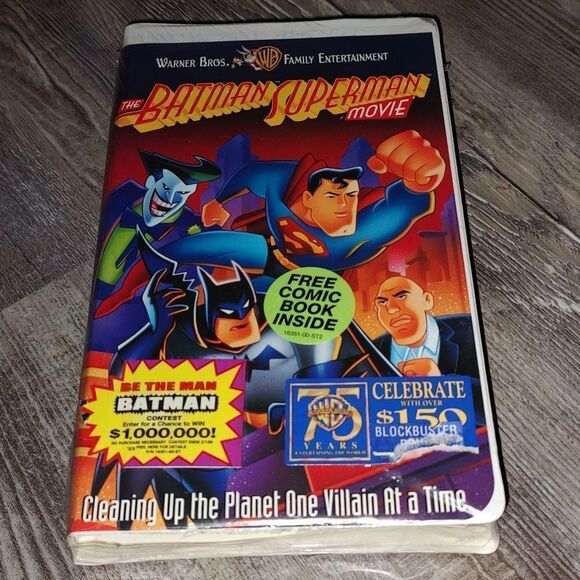 The Batman Superman Movie (VHS, 1998, Clamshell) With Comic Book New Sealed Vint - Picture 1 of 7